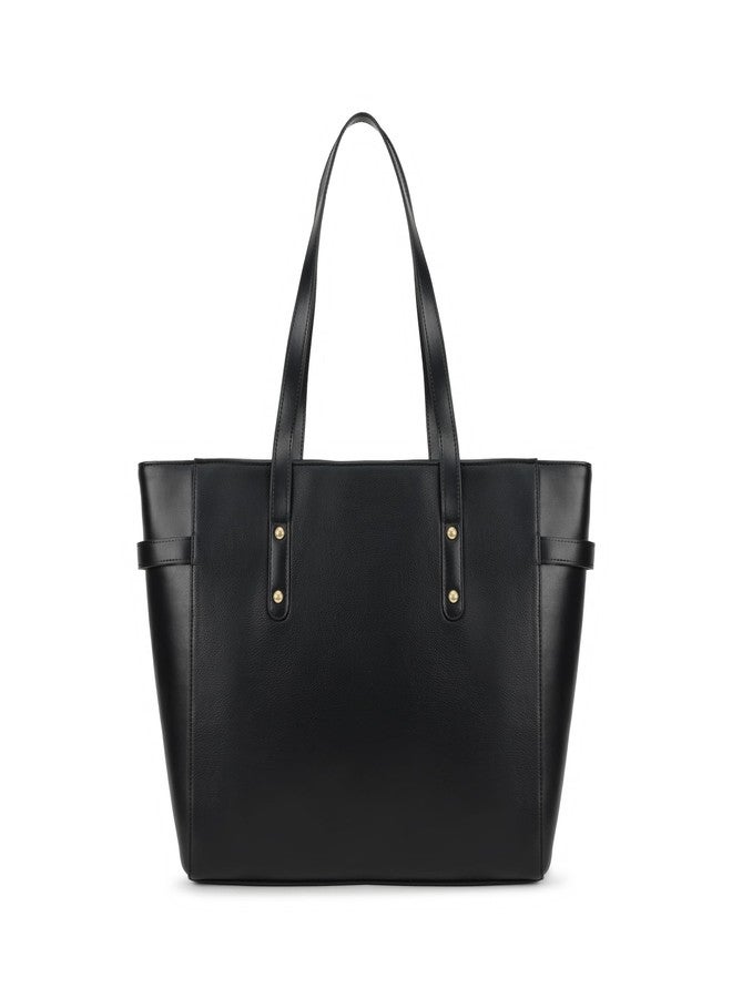 Fastrack Black Powermode Laptop Tote For Women | Black Faux Leather Bag | Fits Upto 15" Laptop | Ladies Tote Bag with Zipper Closure & Utility Pockets - Image 1
